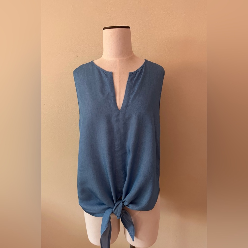 Nautica size LARGE chambray sleeveless pullover top w/front tie P2P 20.5"